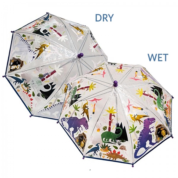 Colour Changing Childrens PVC Umbrella - Dino Transparent