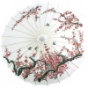 Premium Chinese Nylon Silk Bamboo Parasol - White Cherry Blossom with Birds