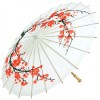 Premium Chinese Nylon Silk Bamboo Parasol - White Cherry Blossom