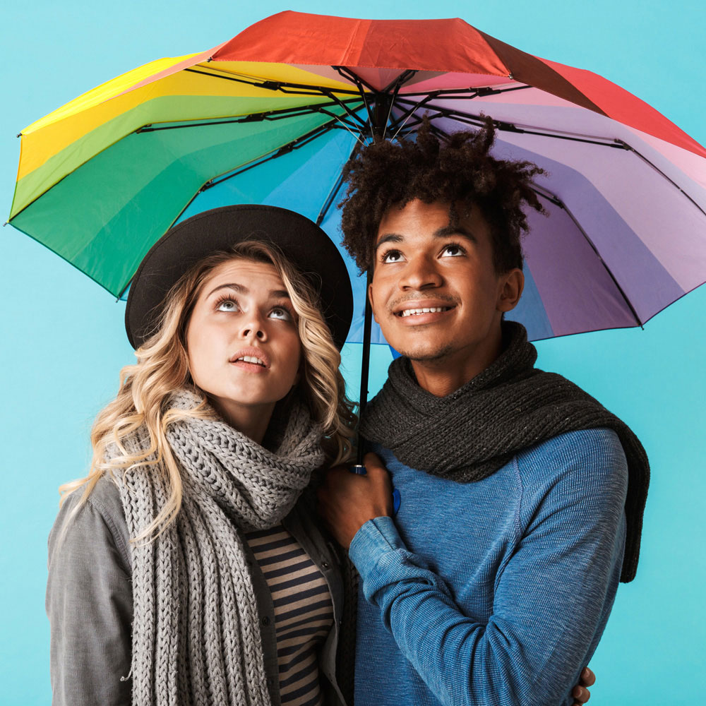 Rainbow & Plain Coloured Umbrellas