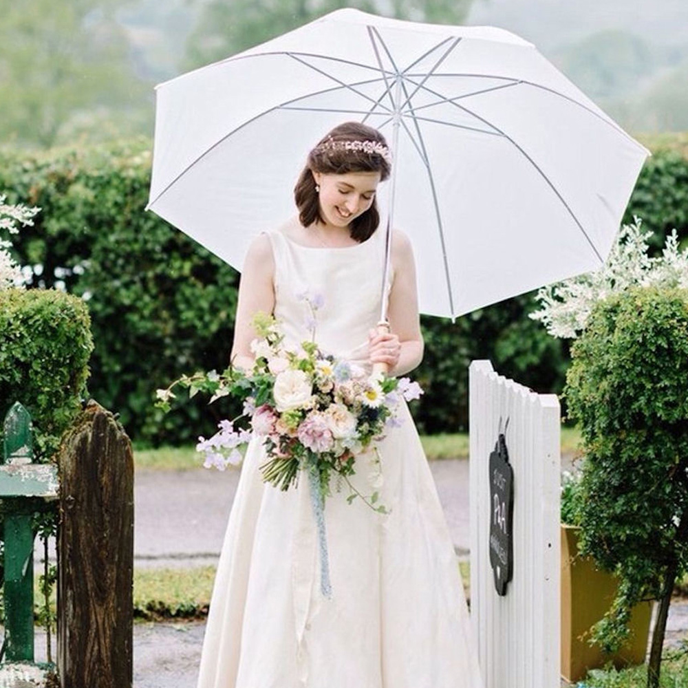 Wedding Theme Prints Bride & Groom Compact Folding Wedding Umbrellas in White 