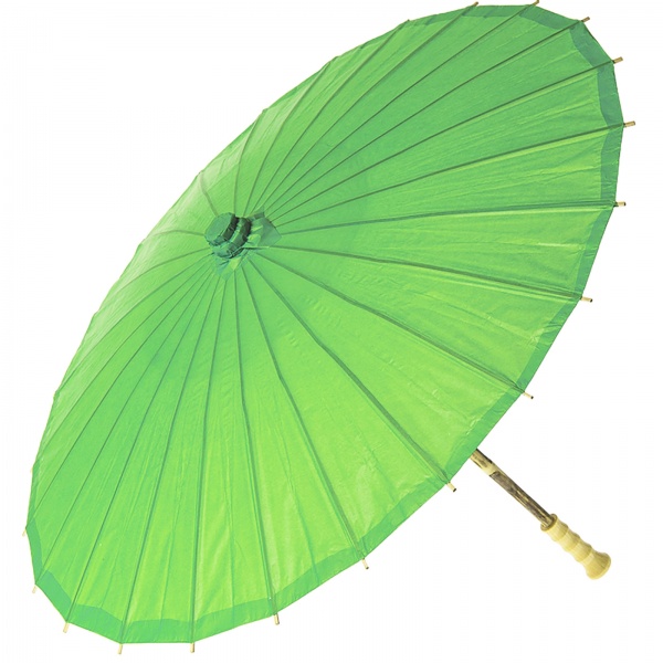 Chinese Paper and Bamboo Parasol with Elegant Handle - Grass Greenery