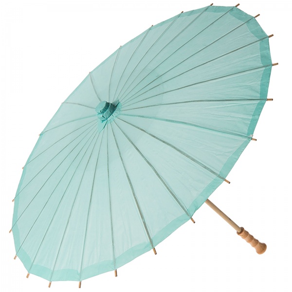 Chinese Paper and Bamboo Parasol with Elegant Handle - Arctic Spa Blue