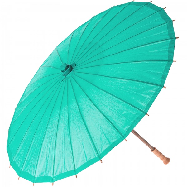Chinese Paper and Bamboo Parasol with Elegant Handle - Teal Green