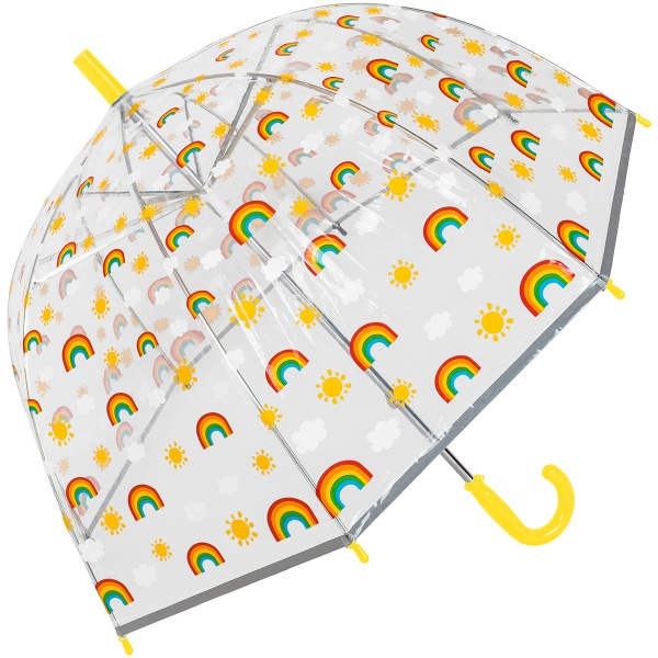 Susino Children's See-Through Dome Umbrella - Rainbows (with Yellow Handle)
