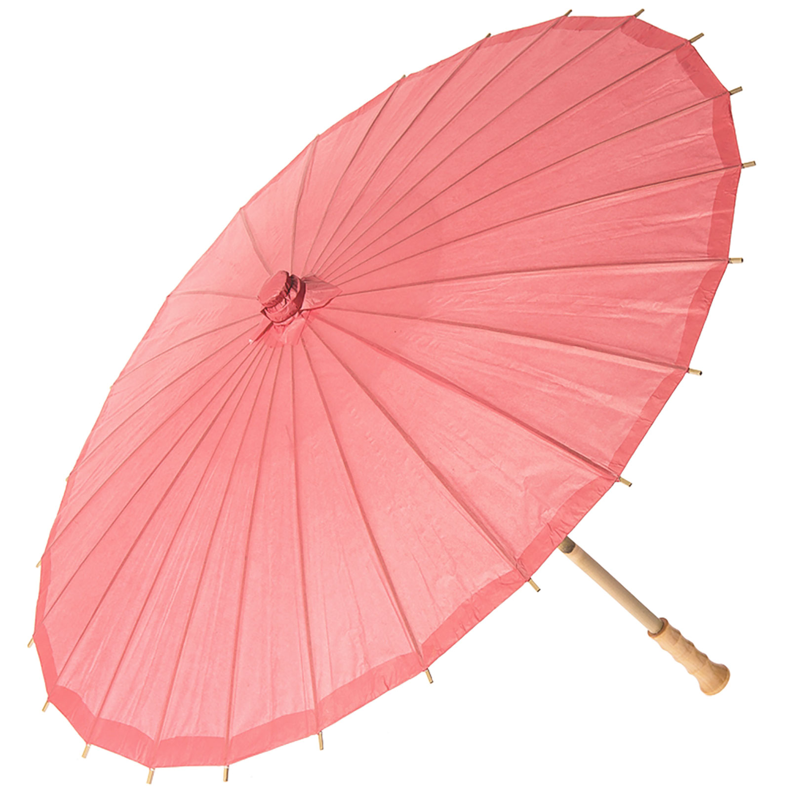 Chinese Paper and Bamboo Parasol with Elegant Handle - Coral Pink