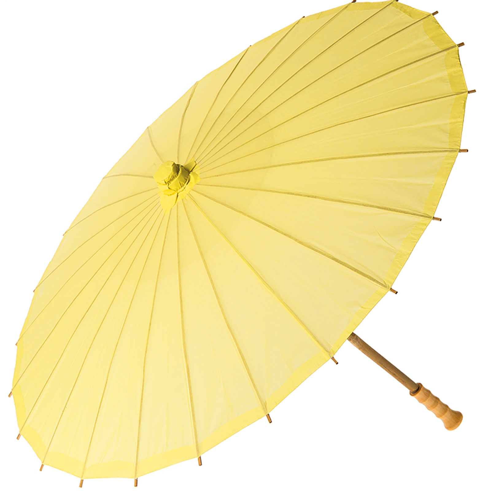 Chinese Paper and Bamboo Parasol with Elegant Handle - Lemon Yellow