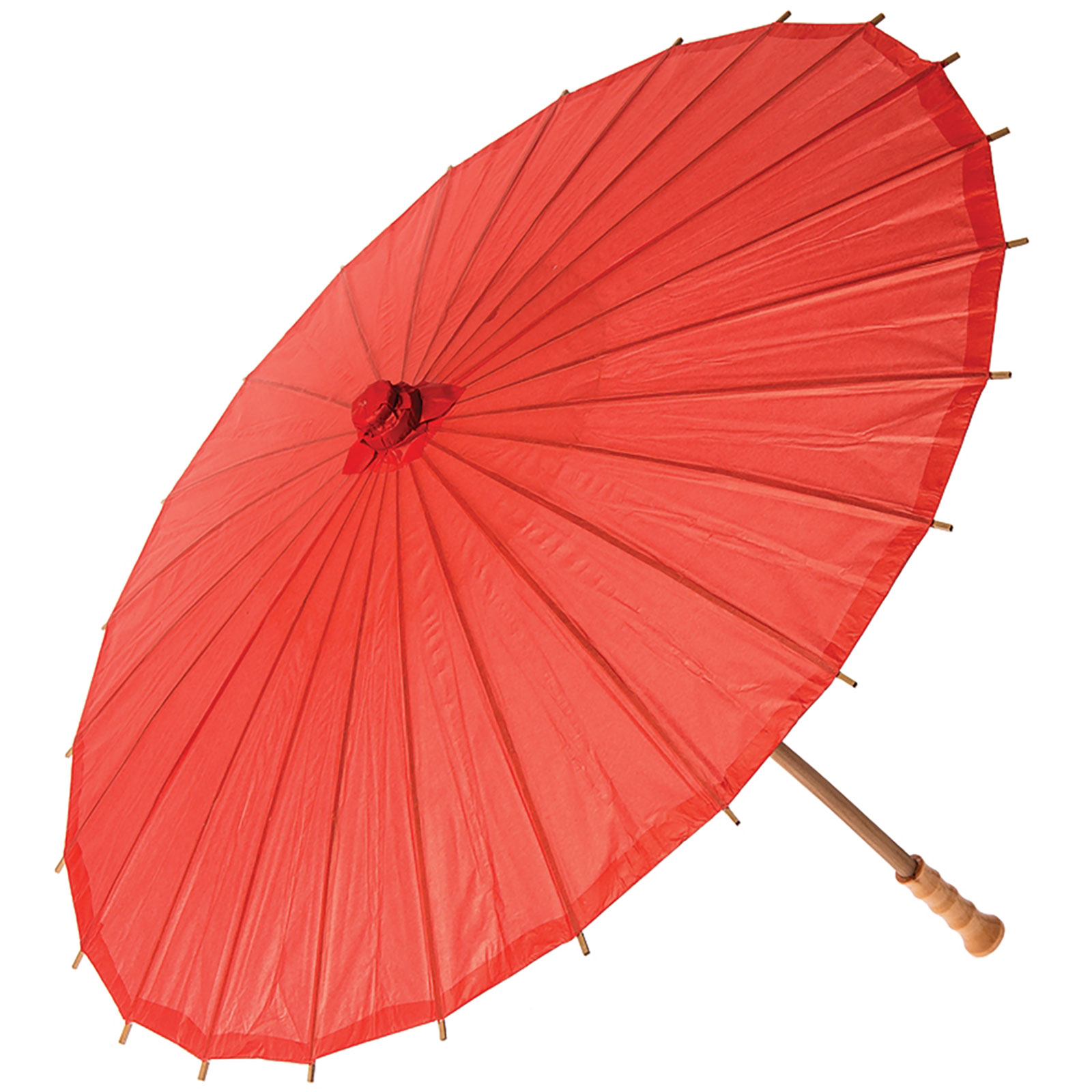Chinese Paper and Bamboo Parasol with Elegant Handle - Red