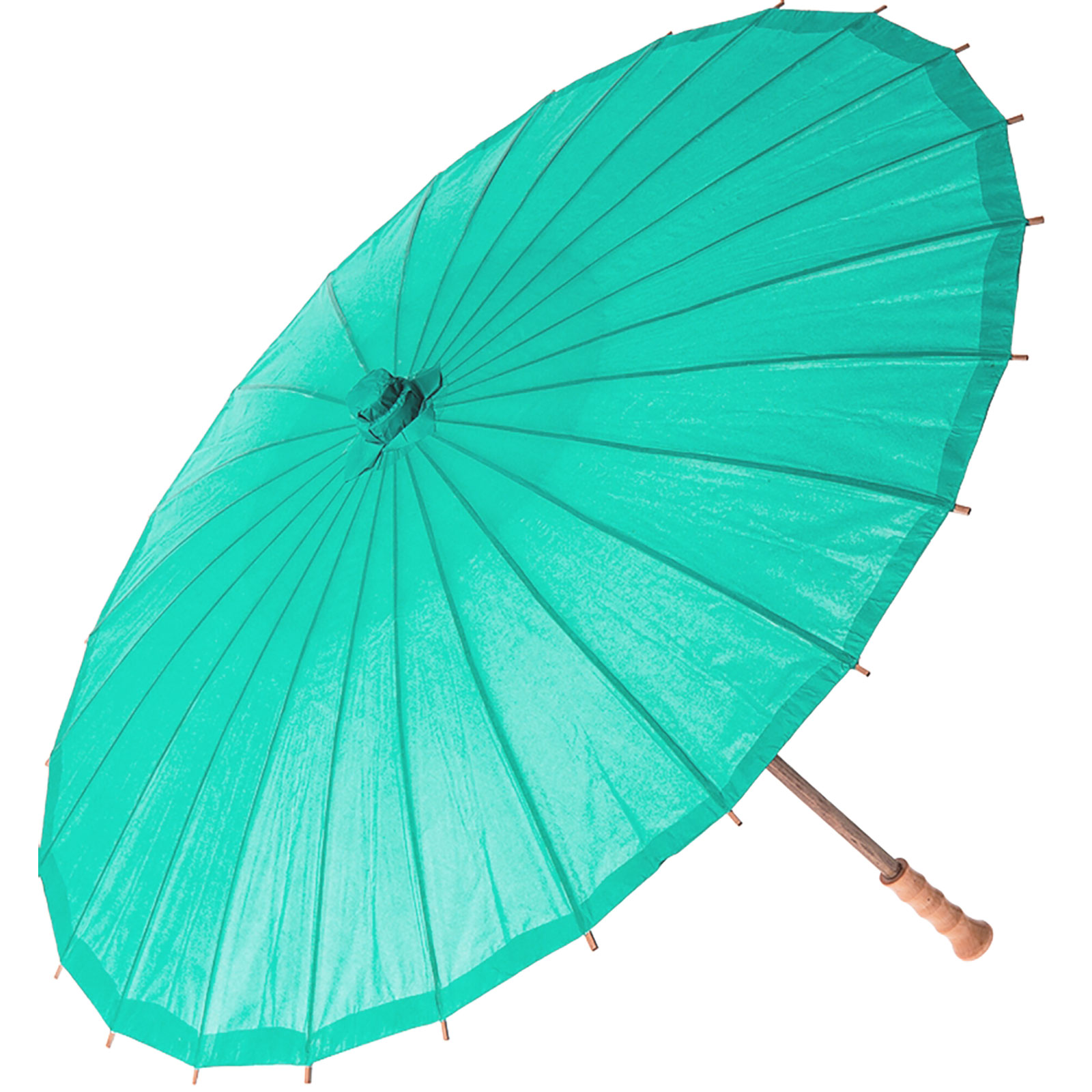 Chinese Paper and Bamboo Parasol with Elegant Handle - Teal Green