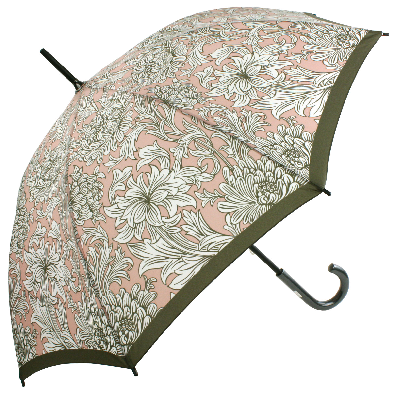 Morris & Co Kensington UVP Long Umbrella by Fulton - Cochineal Pink Chrysanthemum
