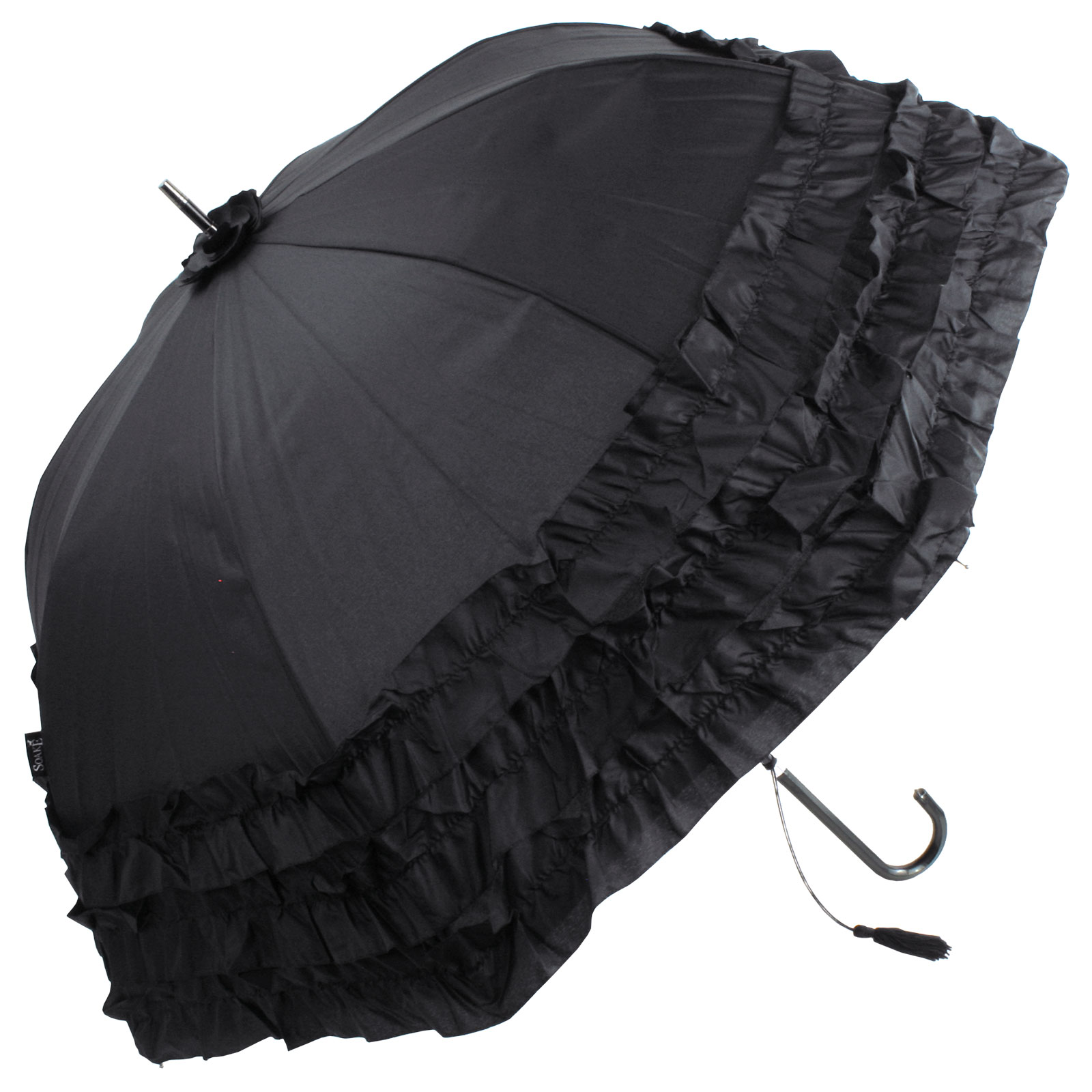 Boutique Triple Frill Umbrella by Soake - Black | Brolliesgalore