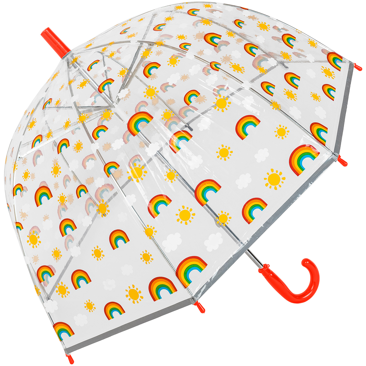 Susino Children's See-Through Dome Umbrella - Rainbows (with Red Handle)