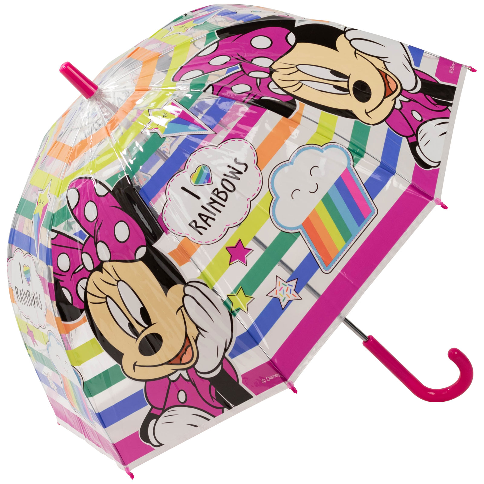 Disney's Minnie Mouse Children's Clear Dome Umbrella - I Love Rainbows