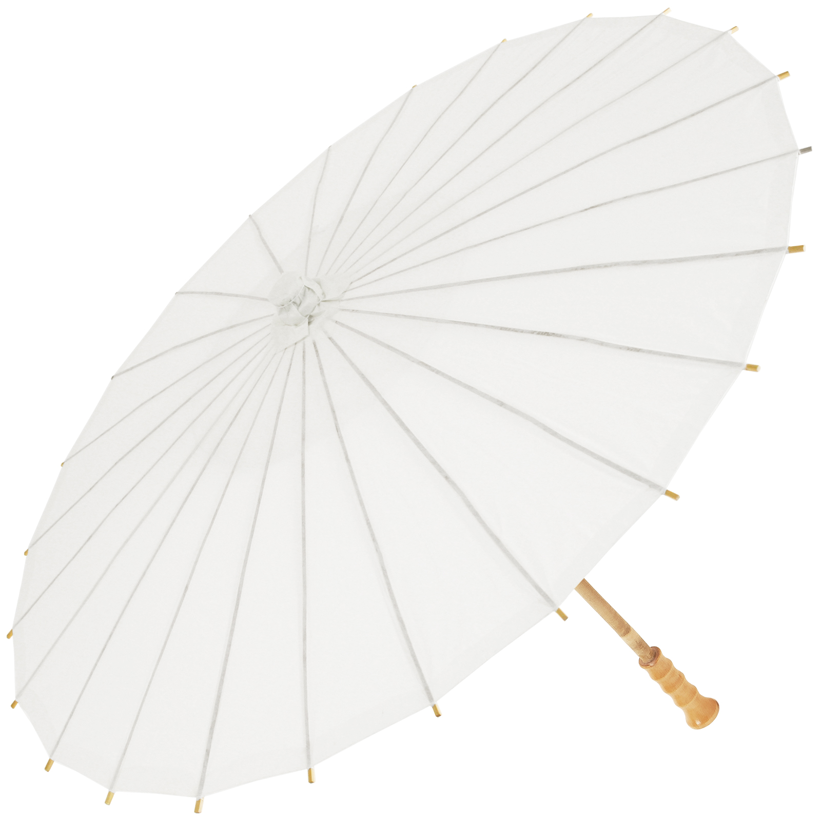 Chinese Paper and Bamboo Parasol with Elegant Handle - Wedding White