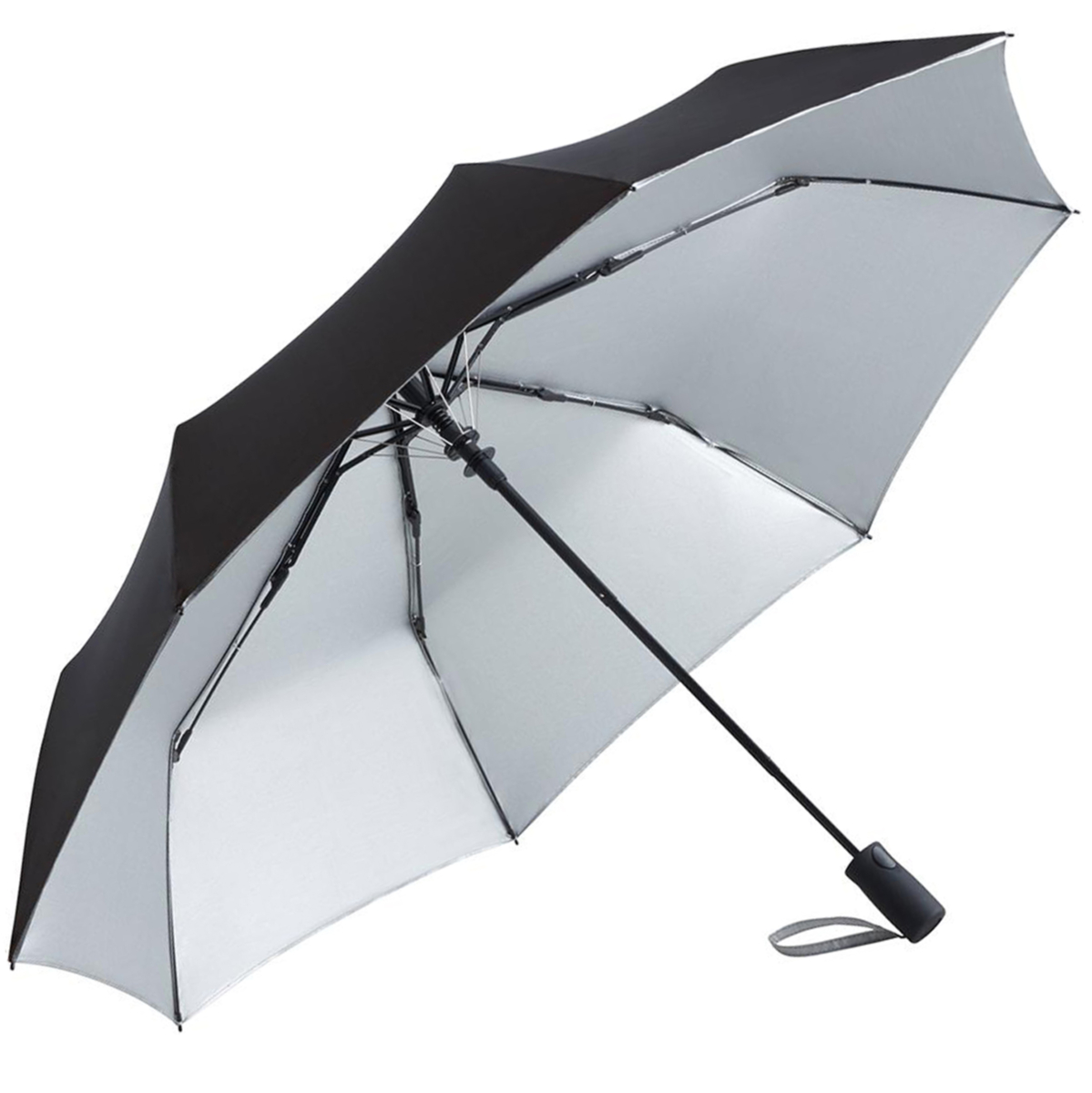 UV Protective SPF50+ Two-Tone Automatic Opening Folding Umbrella - Black & Silver