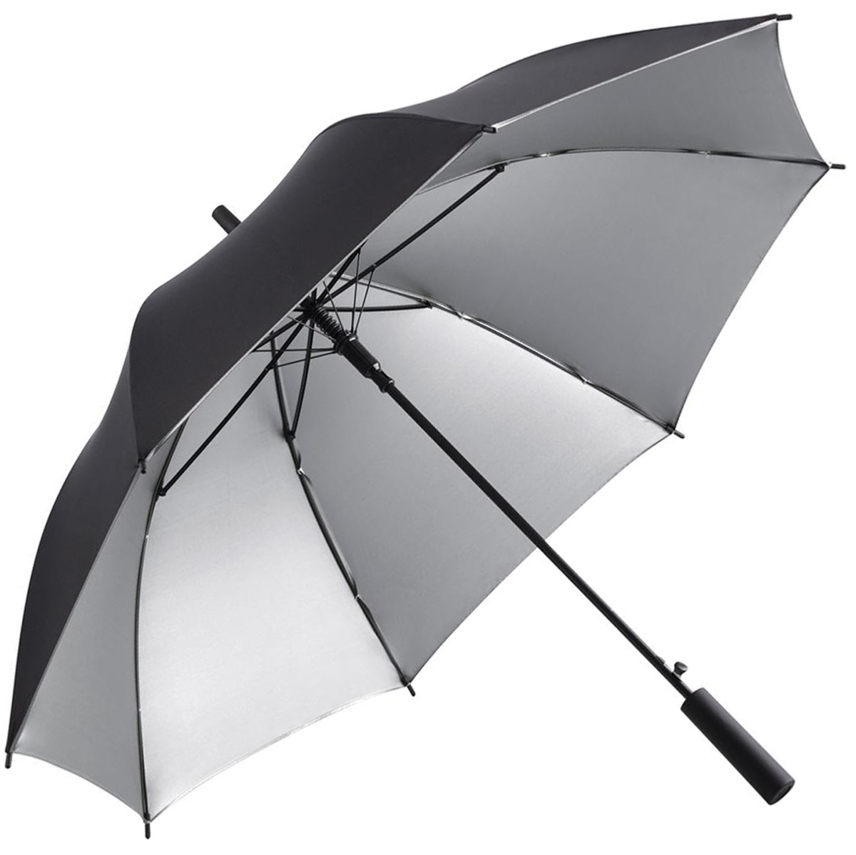 Automatic Opening Walking Length Two-Tone Umbrella - Black & Silver