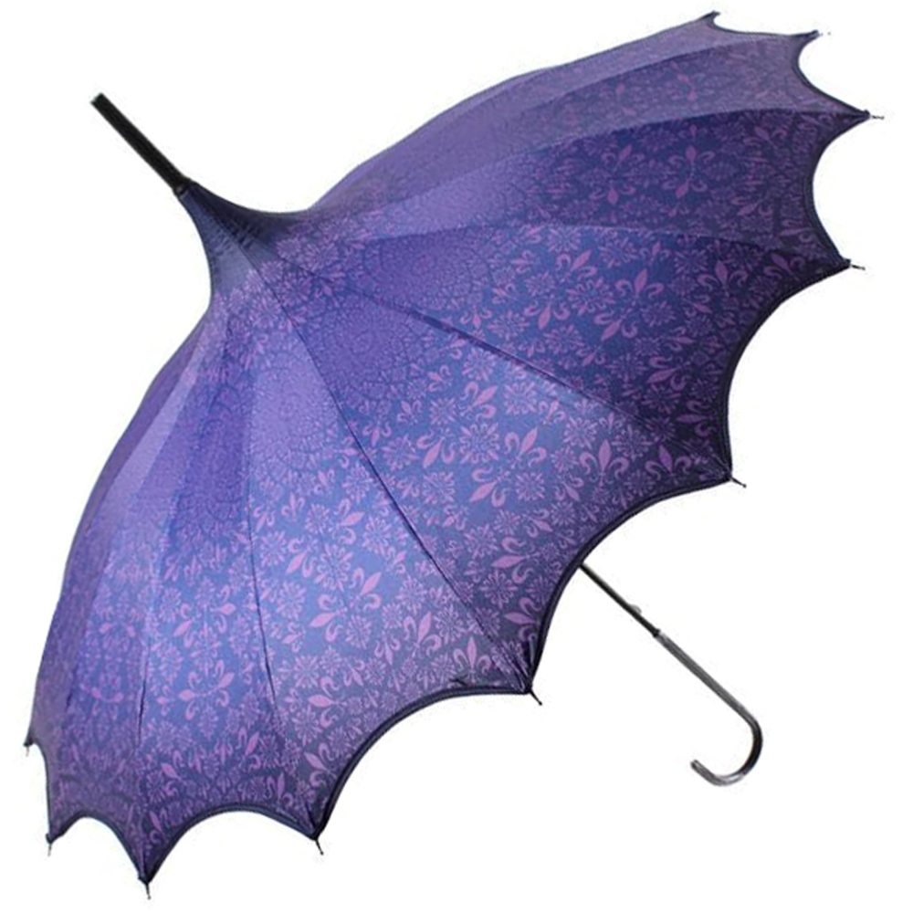 Boutique Patterned UVP Pagoda Umbrella with Scalloped Edge - Purple