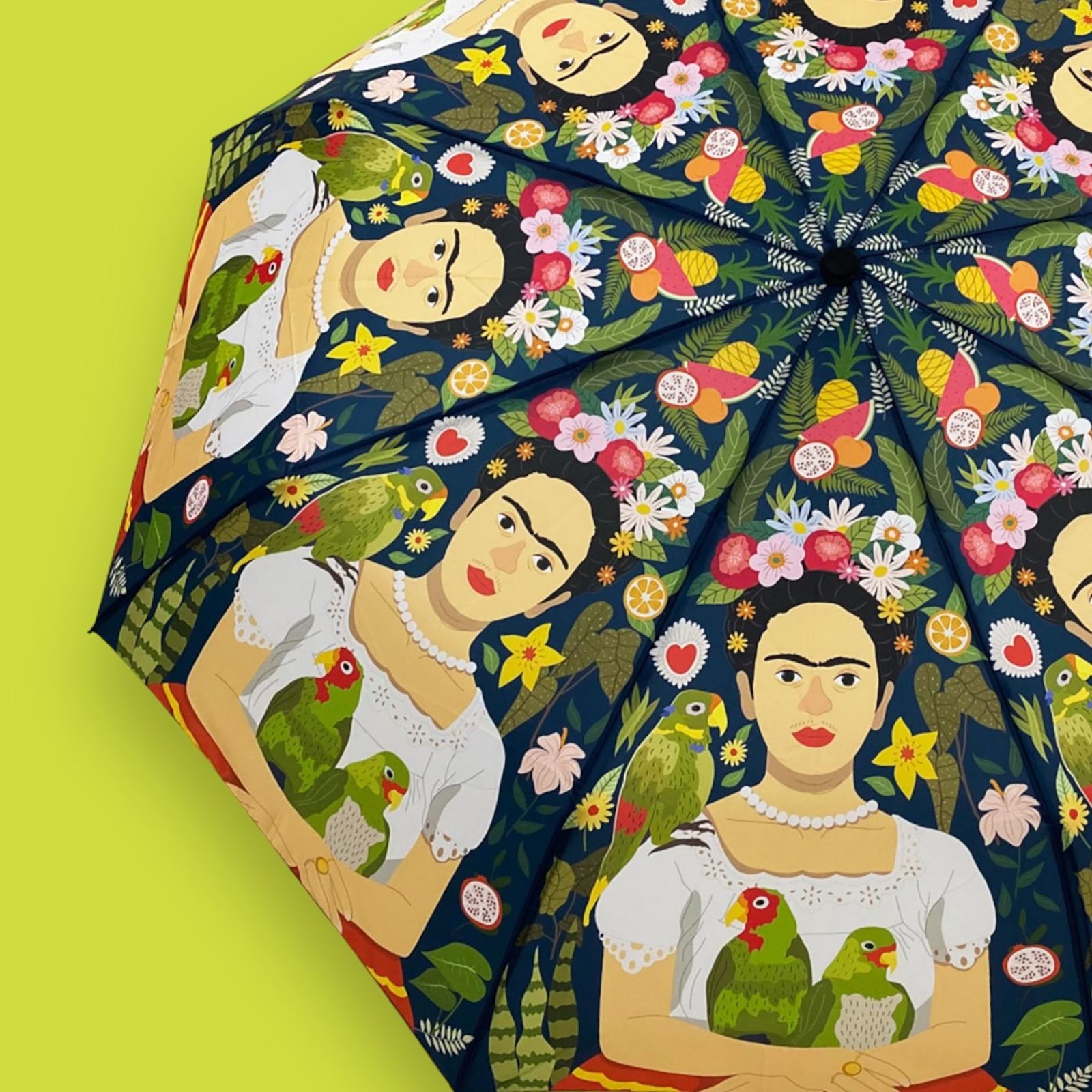 Frida and Parrots Auto O&C Folding Art Umbrella by Naked Decor