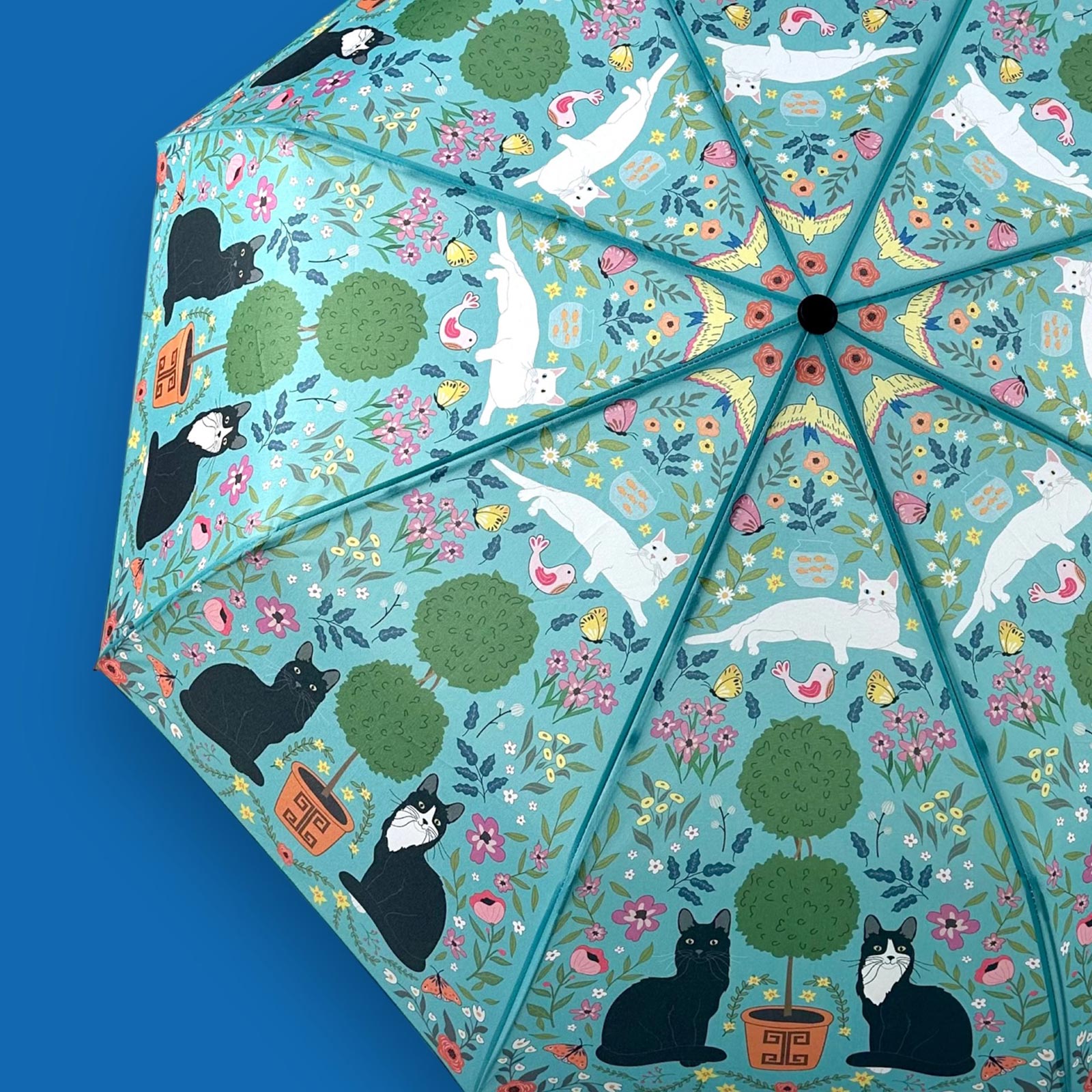 Kitty Cats and Topiary Auto O&C Folding Art Umbrella by Naked Decor
