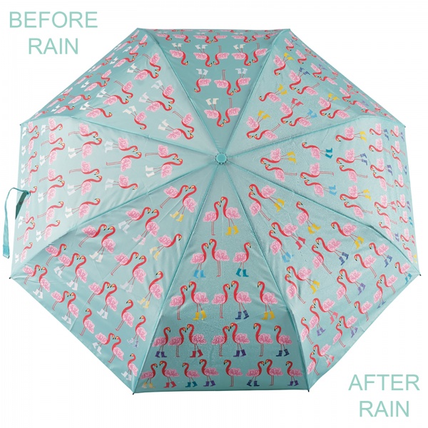 Colour Changing 'Big Kids' Folding Umbrella - Flamingo