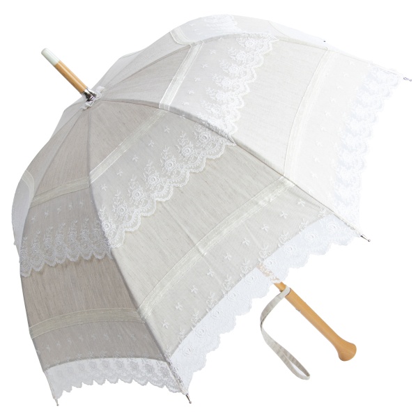 Antoinette - UVP Beige French Embroidered Lace Parasol with Milano Handle by Pierre Vaux
