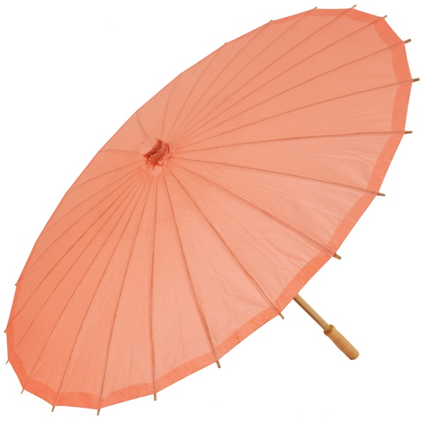 Chinese Paper and Bamboo Parasol - Coral