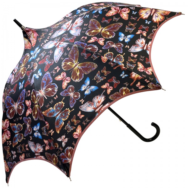 Charme - Butterflies Scalloped Walking Length Umbrella by Guy de Jean