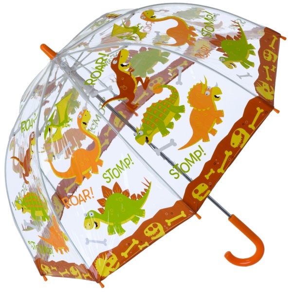 Kids Clear Bubble Dome Umbrella - Dinosaur Design For Boys Girls - Multicolour