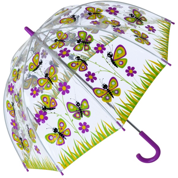 Bugzz PVC Dome Umbrella for Children - Butterfly Daisy Meadow
