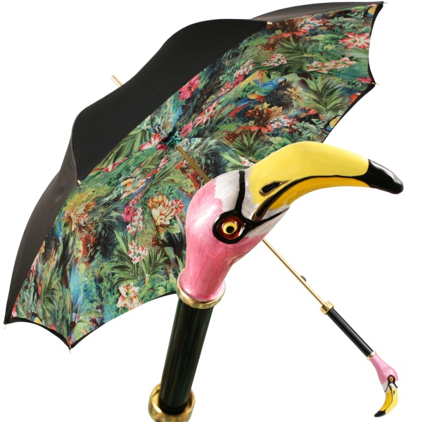 Bellezza Double Canopy Umbrella with Enamelled Flamingo Head Handle by Pasotti