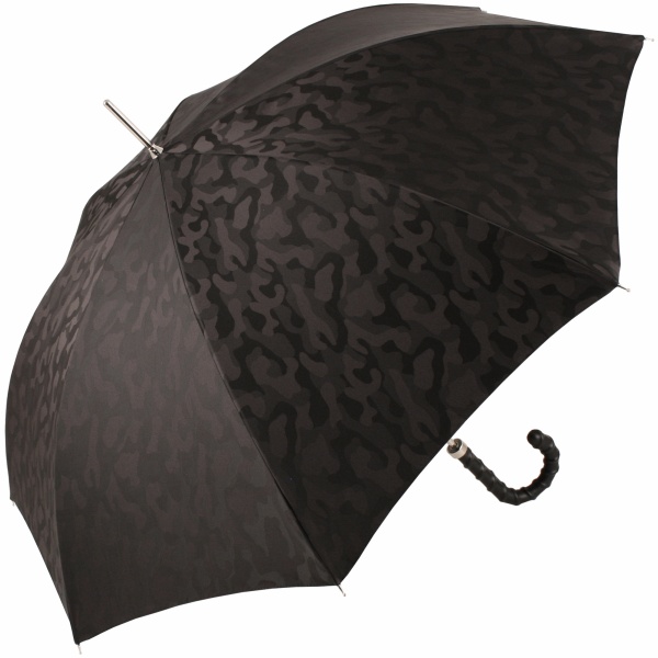 Luxury Gents Jacquard Camo Umbrella with Ribbed Leather Handle by Pasotti