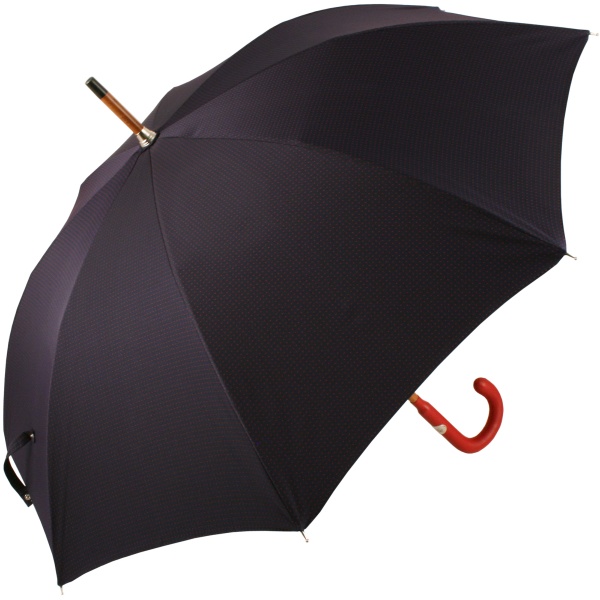 Luxury Gents Navy & Red Spot Umbrella with Red Leather Handle by Pasotti