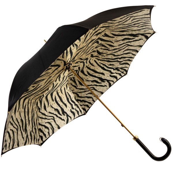 Glamour Black Tiger Luxury Double Canopy Umbrella with Acrylic Handle by Pasotti