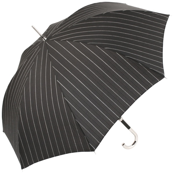 Luxury Gents Black Pinstripe Umbrella with Chrome Handle by Pasotti