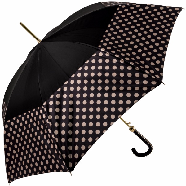 Fantasia Charcoal/Cream Polka Dot Automatic Umbrella with Studded Crook Handle by Pasotti