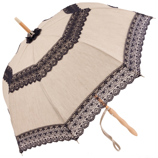 Mathilde - UVP Beige Parasol with Navy Lace Bands by Pierre Vaux