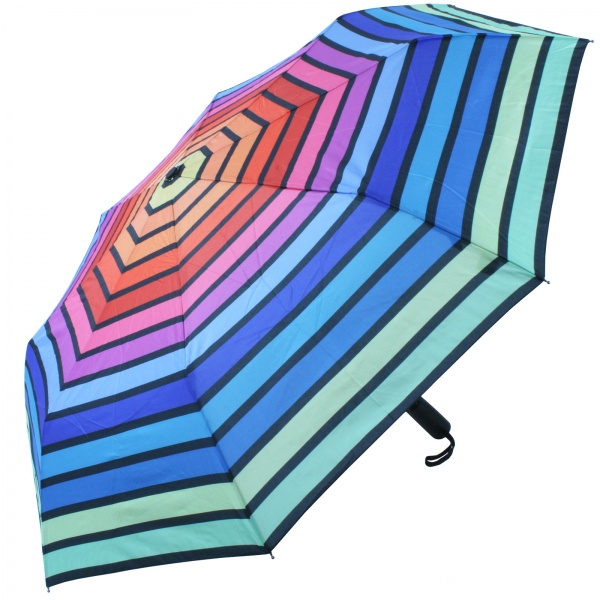 Horizontal Rainbow Auto Open & Close Folding Umbrella by Soake - Green Border