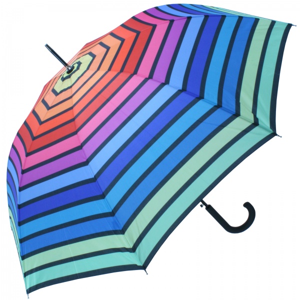 Horizontal Rainbow Walking Length Umbrella by Soake - Green Border