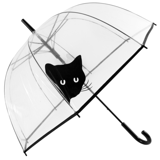 Clear See-through Dome Umbrella - Peek-a-Boo Black Cat