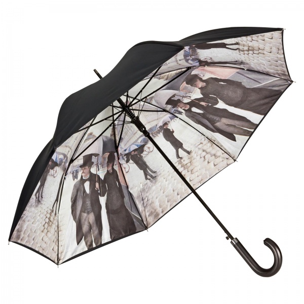 Rainy Day in Paris by Caillebotte: Double Canopy Art Print Walking Length Umbrella