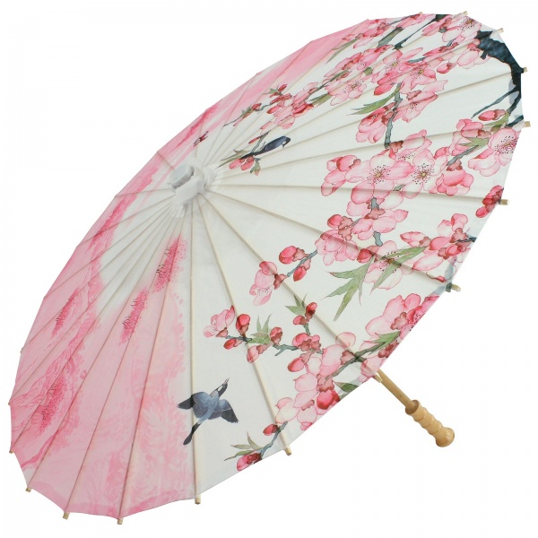 Premium Chinese Nylon Silk Bamboo Parasol - Pink Cherry Blossom