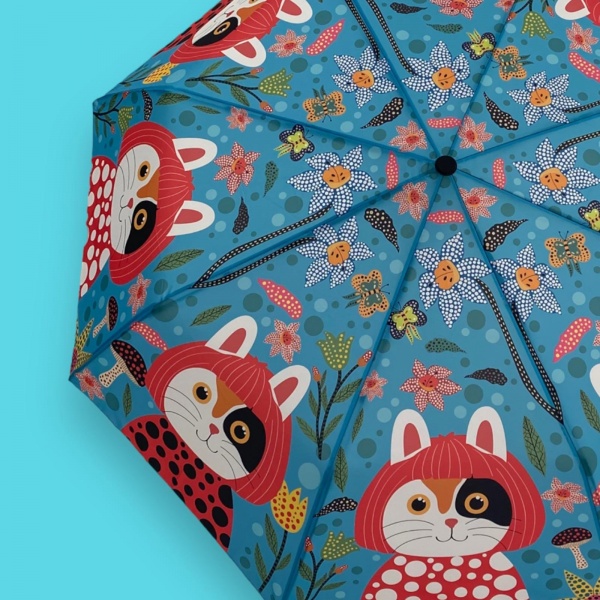 Yayoi Kusameow Kitty Cat Auto O&C Folding Art Umbrella by Naked Decor