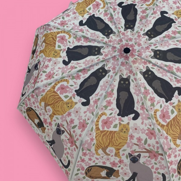 Cherry Blossom Kitty Cats Auto O&C Folding Art Umbrella by Naked Decor