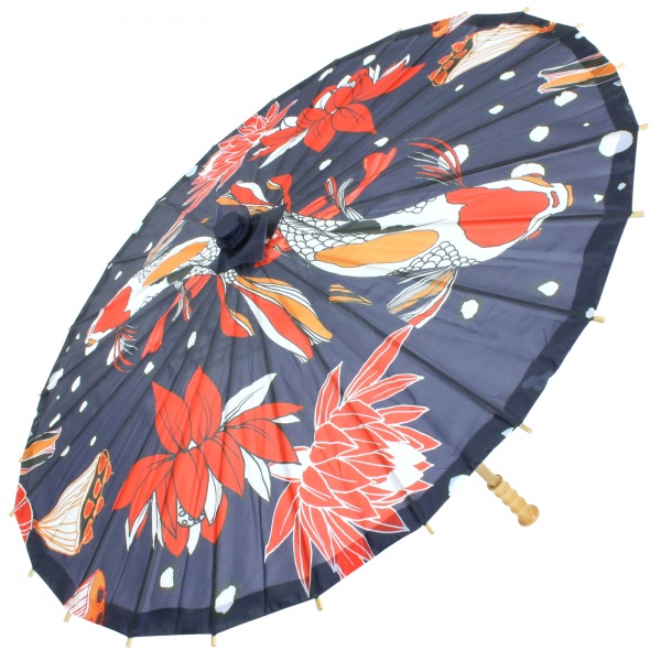 Premium Chinese Nylon Silk Bamboo Parasol - Midnight Koi