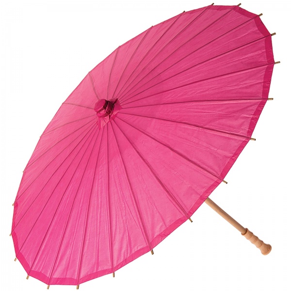 Chinese Paper and Bamboo Parasol with Elegant Handle - Fuchsia Pink