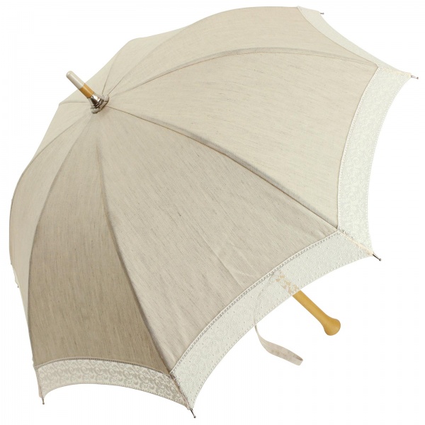 Eleonore - UVP Beige Parasol with Ivory Curl Lace Edge by Pierre Vaux
