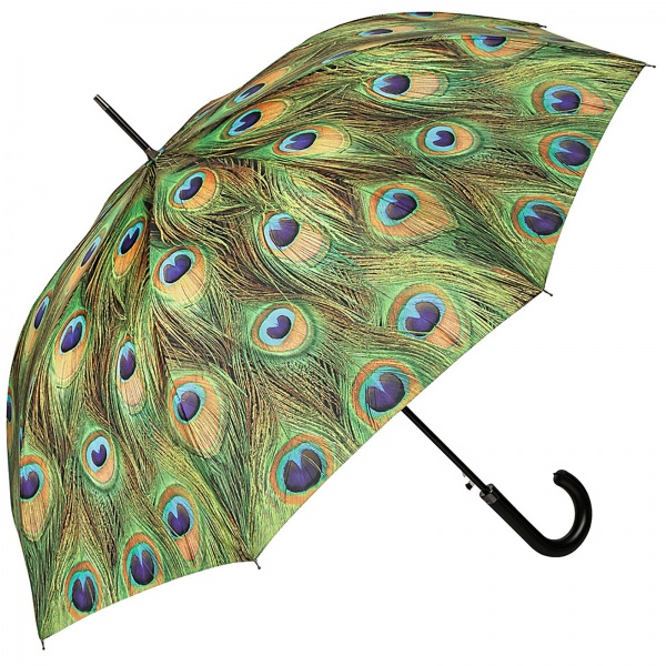 Peacock Feathers Auto Walking Length Art Umbrella