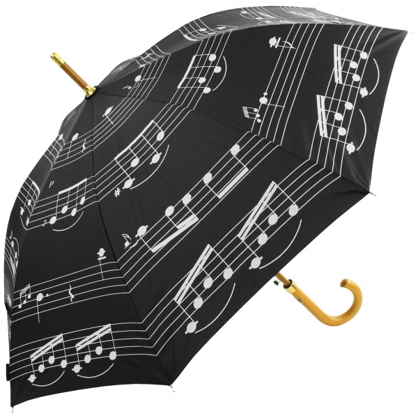 Music Notes Walking Length Umbrella - Black