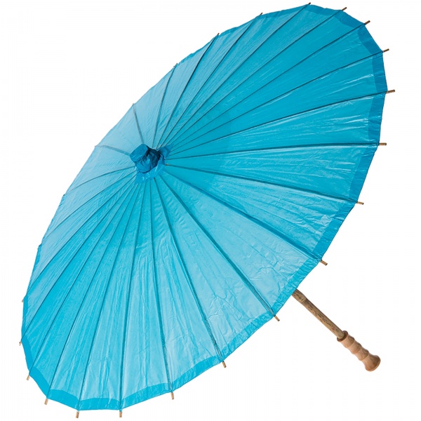 Chinese Paper and Bamboo Parasol with Elegant Handle - Water Blue